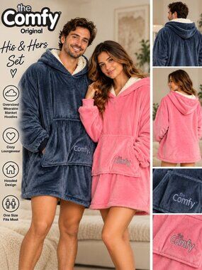 the Comfy Original Blue & Pink Hoodie HIS and HERS One Size